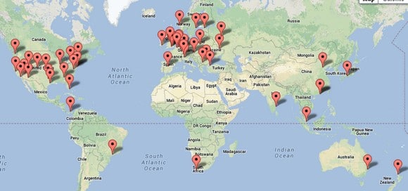Map showing EarthVPN servers