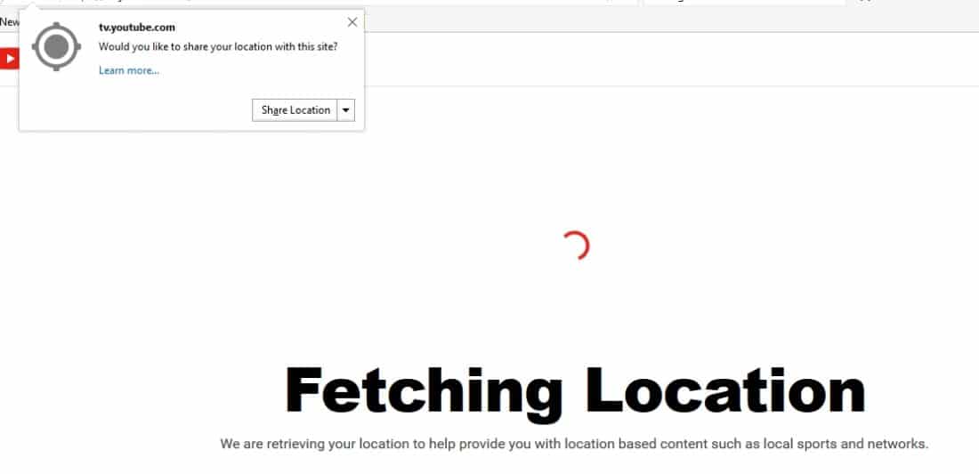 youtube tv fetching your location