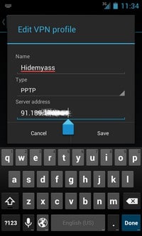 HideMyAss on mobile device