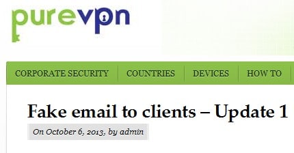 Fake email with Urgent notice from PureVPN