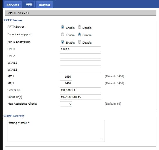 PPTP VPN server with router