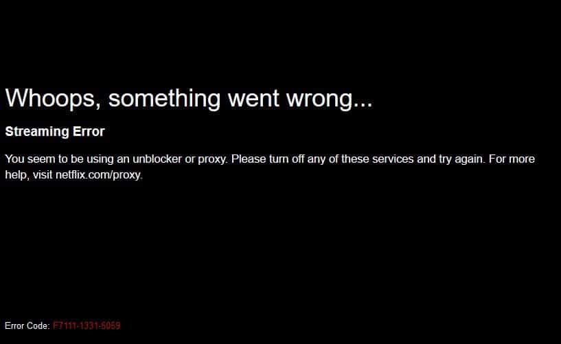 What to do about error message F7111-1331-5059 on Netflix?