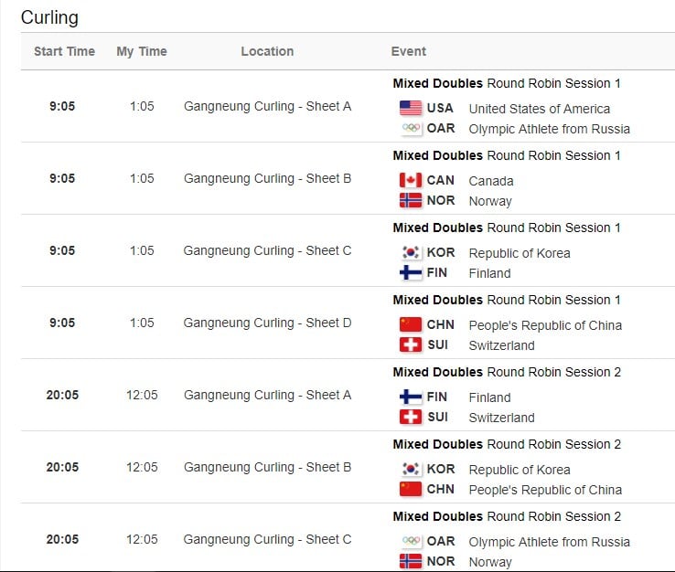 winter olympics schedule