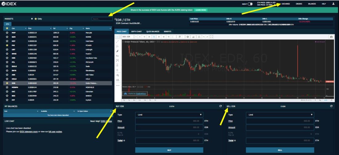 buy and sell tokens on idex