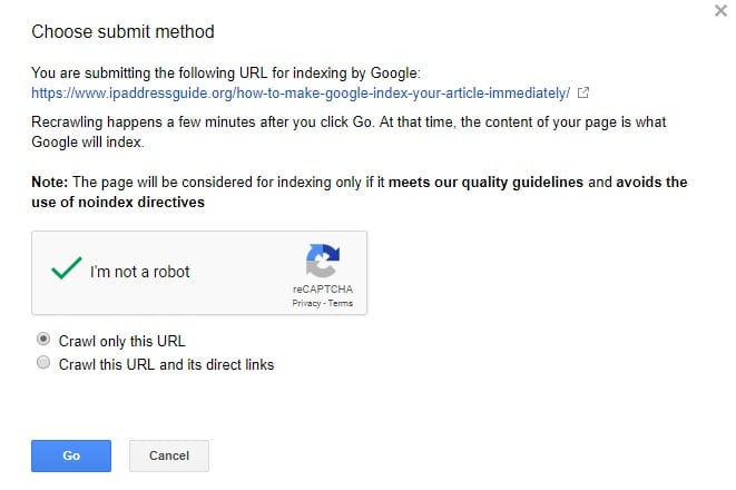google to index your article right away