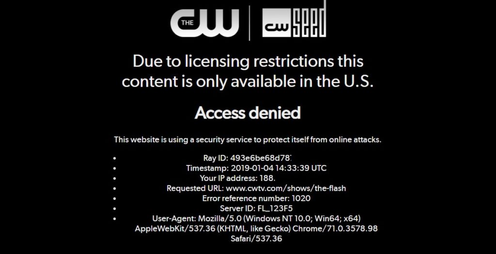 Access denied as you try to stream CW TV from abroad