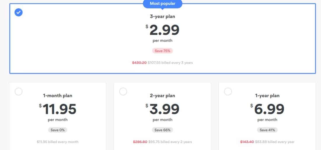 The different NordVPN plans and prices