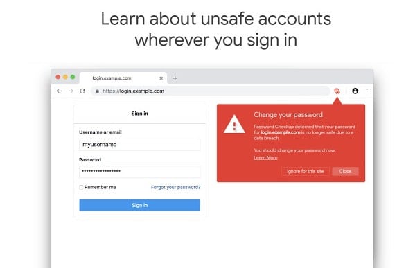 A warning from the Password Checker in Google Chrome - not my own screenshot...