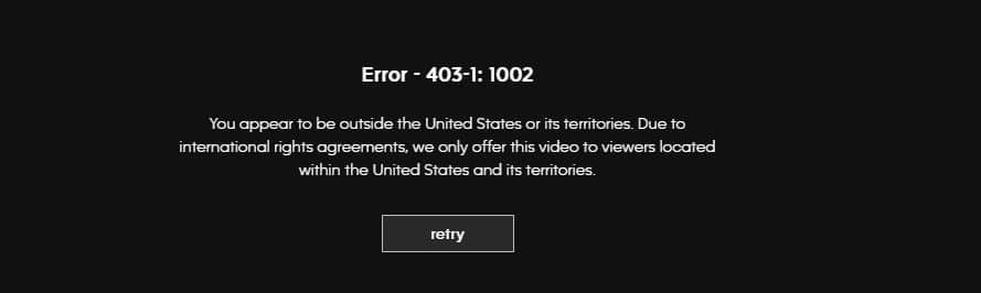 Error - 403-1: 1002 on ABC GO if you try to watch it abroad.