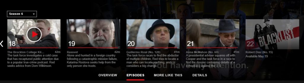The Blacklist season 6 on Netflix