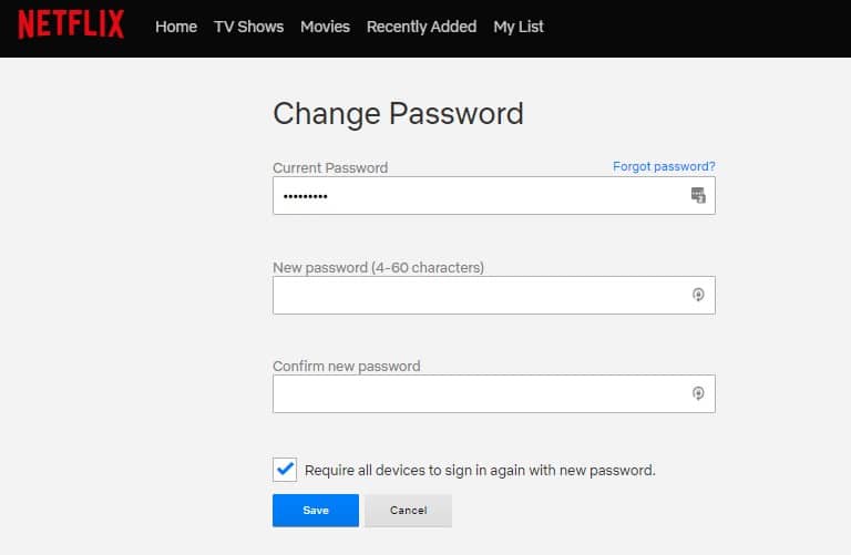 Change the password of your Netflix account
