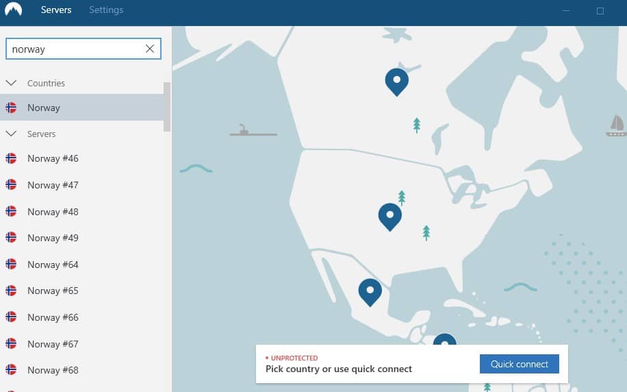 Here I am connecting to a NordVPN server in Norway