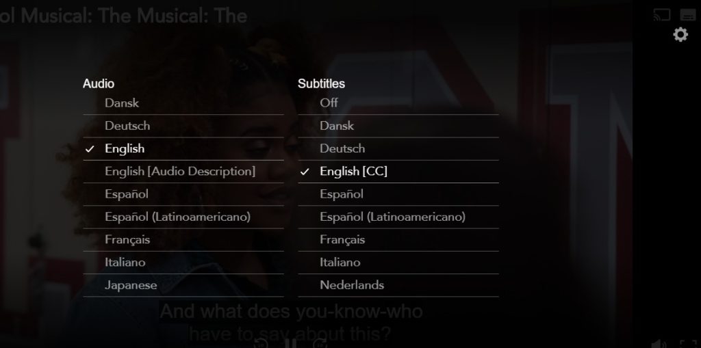 Here you have an example of a TV series on Disney Plus with lots of audio languages and subtitle languages available.