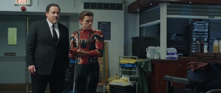 Tom Holland and Jon Favreau in Spider-Man: Far From Home