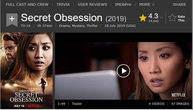 Secret Obsession - a perfect movie for an obsessed evening!