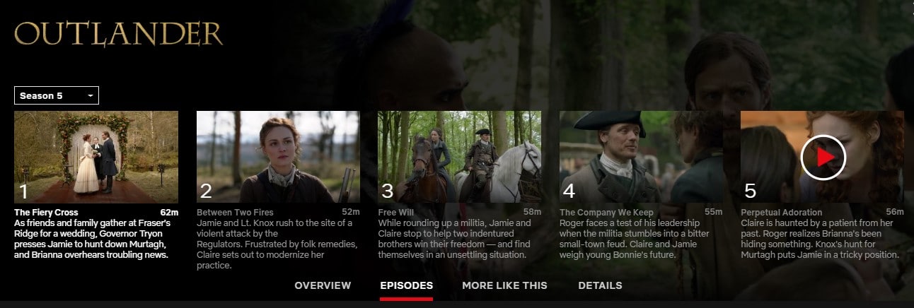How can I watch Outlander season 5 on Netflix?