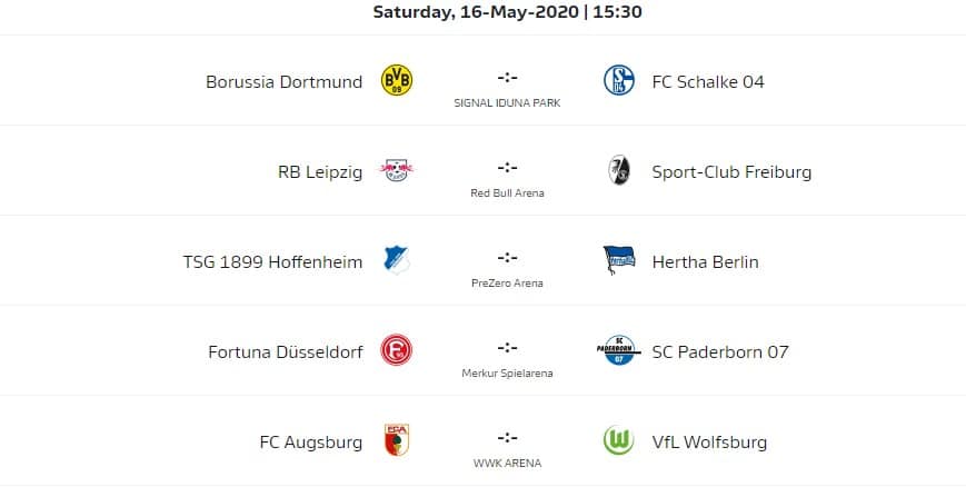 The Bundesliga schedule for May 16-17-18