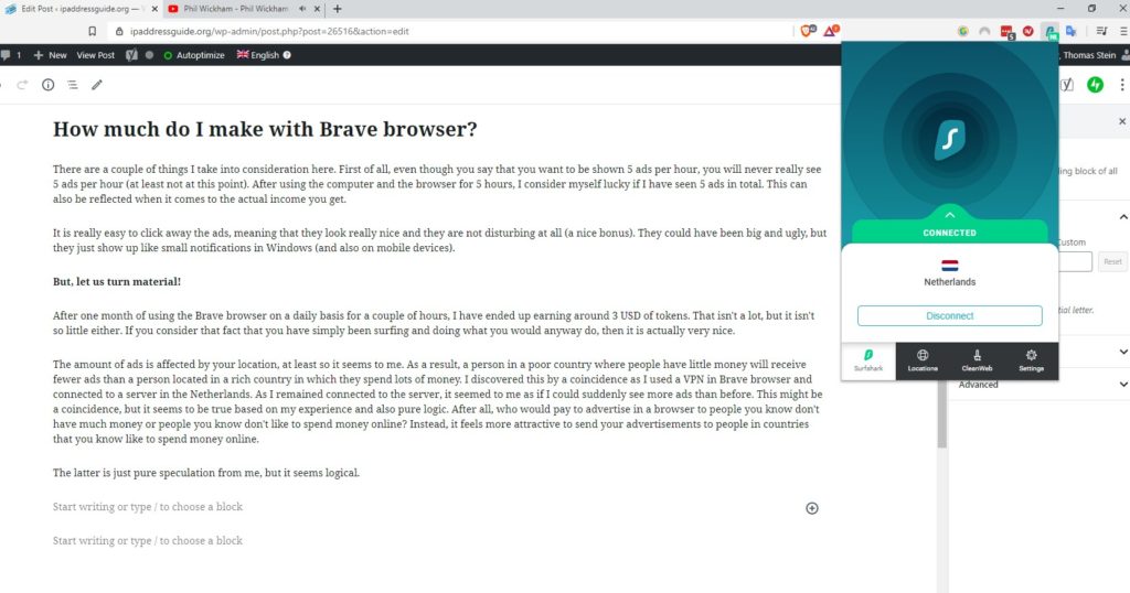 Using a VPN in Brave browser