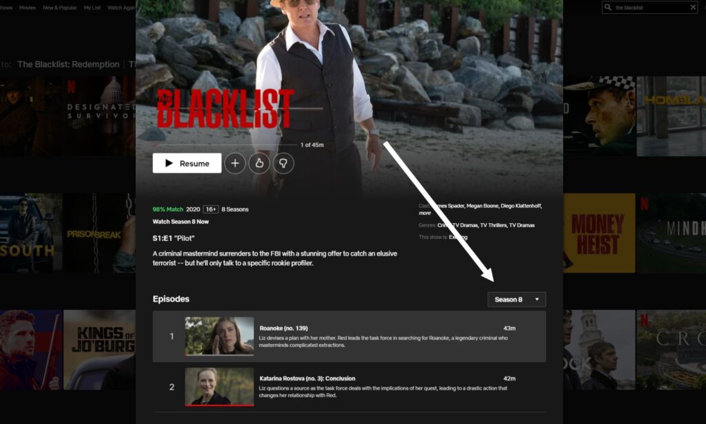 The Blacklist season 8 Netflix