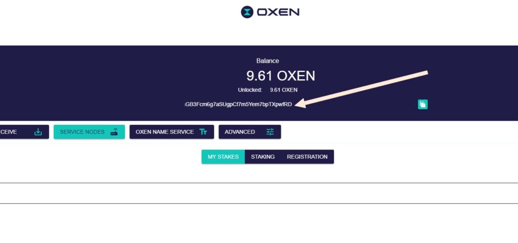 create OXEN node - your OXEN wallet address