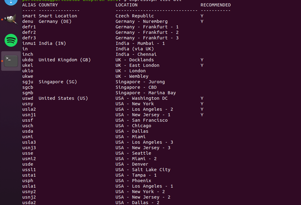 list of expressvpn servers in ubuntu