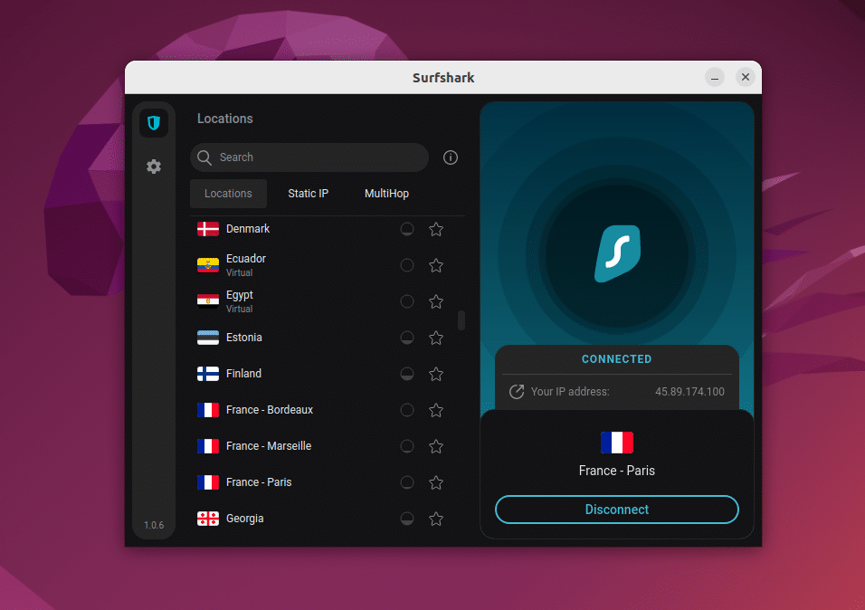 Frankreich Server Surfshark in Linux