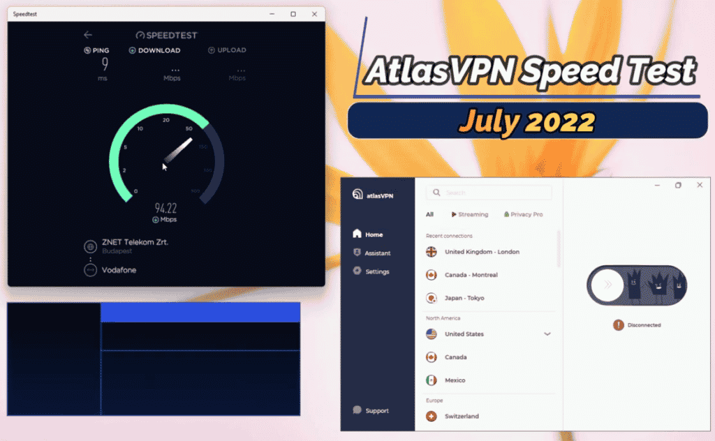 atlas VPN hastighet test nedlasting mbps