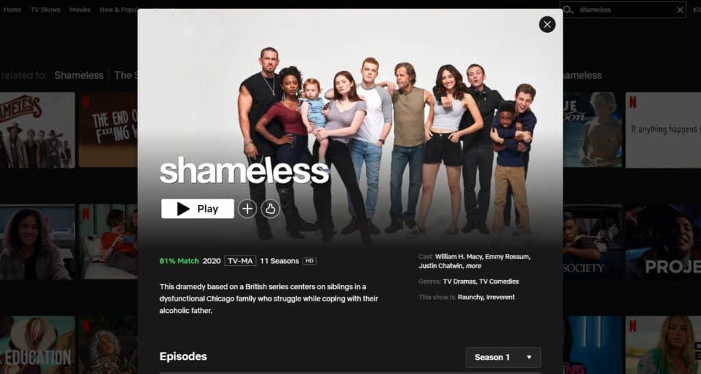 How can I watch Shameless season 1-11 on Netflix (both UK and US version)?