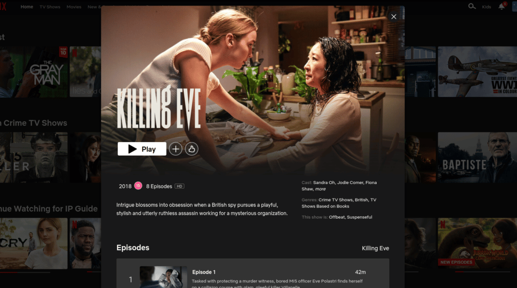 Du kan nå strømme Killing Eve på Netflix!