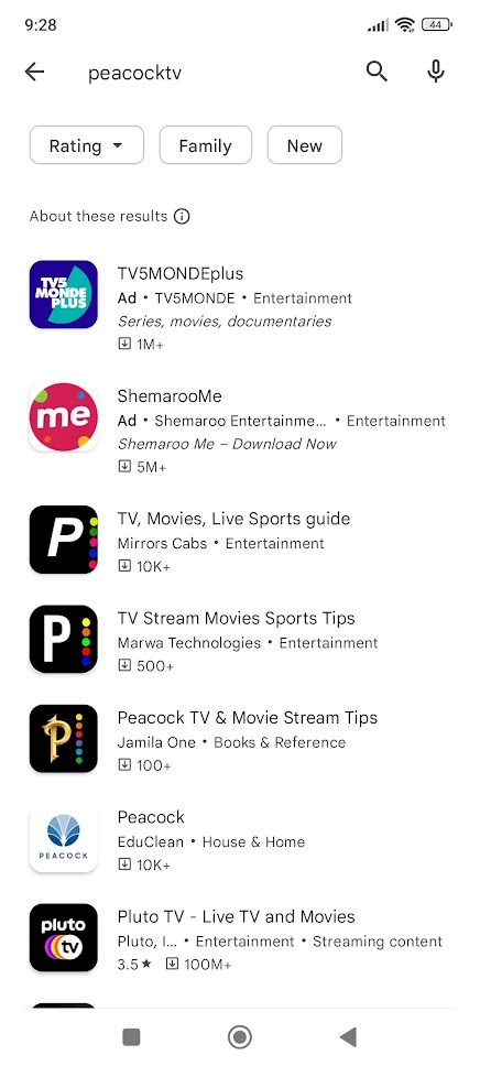 peacocktv app is not in Google Play Store