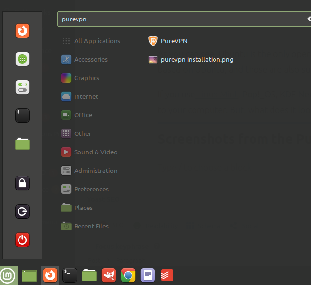 purevpn icon in the ubuntu start menu