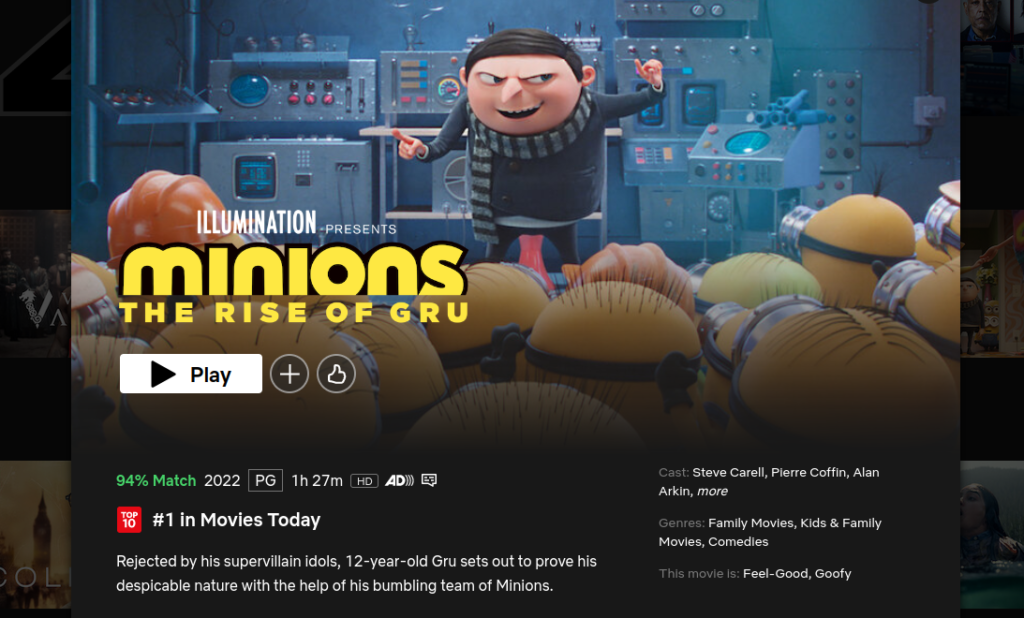 Minions uppkomsten av GRU på Netflix