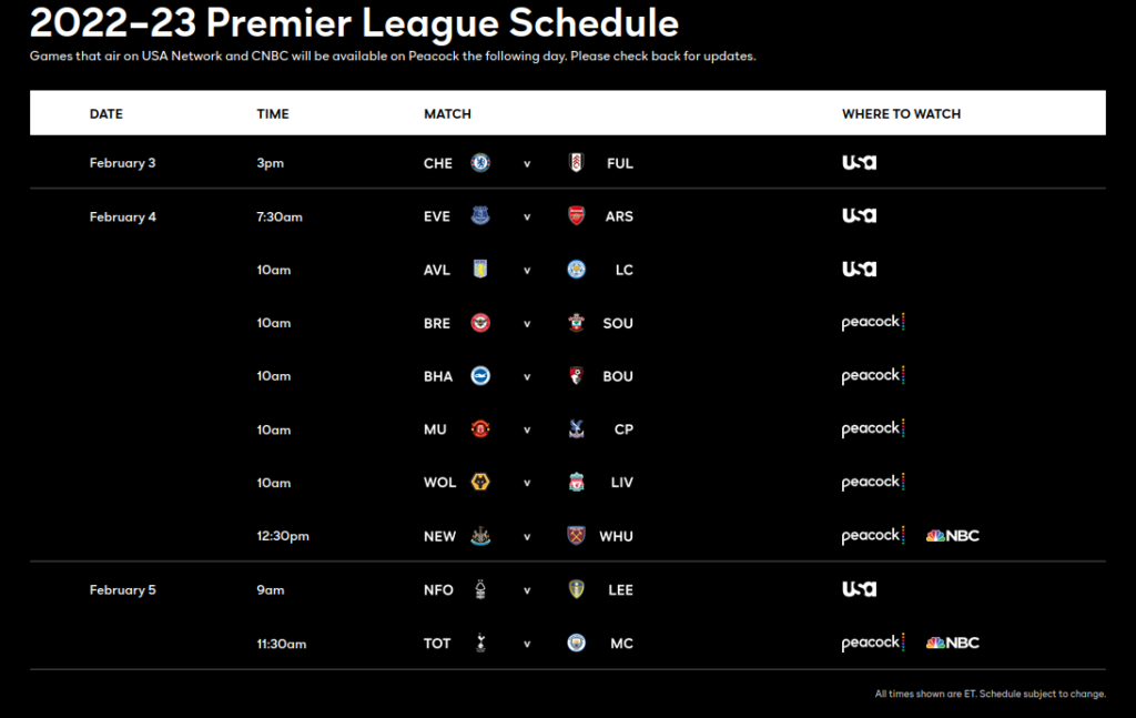 premier league schedule