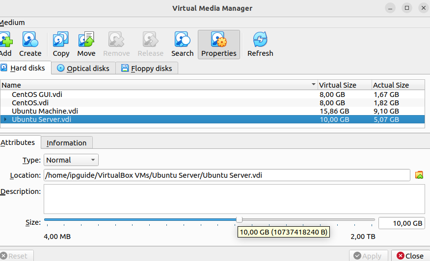 virtual media manager in virtualbox